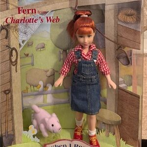 Fern Doll with Denim Overalls and Red Checkered Shirt